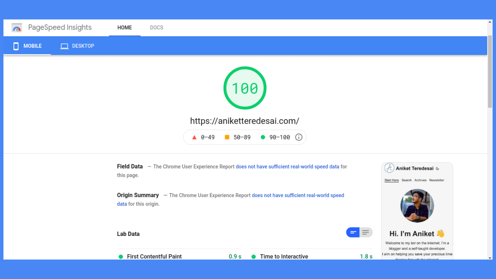 pagespeed score