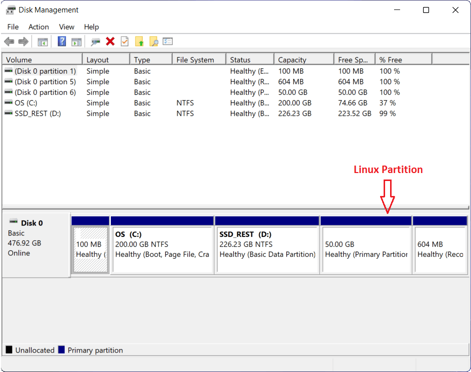 Screenshot of Disk Management