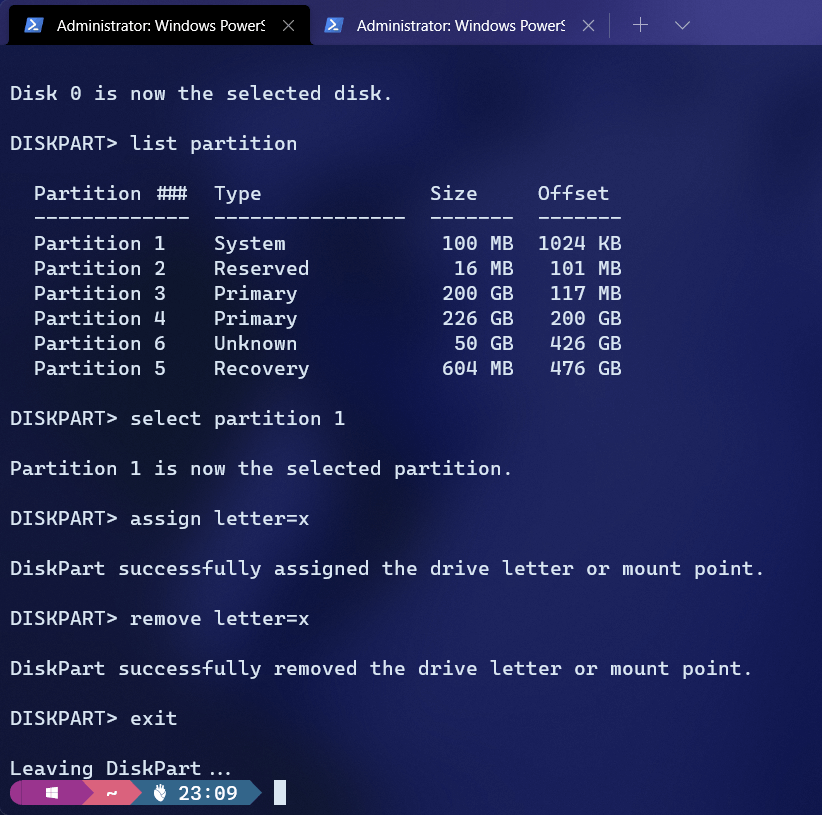 Second screenshot of diskpart utility